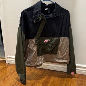 Nike Colorblock Pullover Bomber Jacket in Black, Olive & Taupe